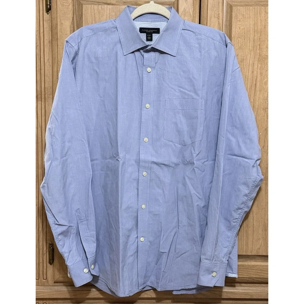 Banana Republic Dress Shirt 16 -16 1/2 Large Navy Striped Long Sleeve Button Up